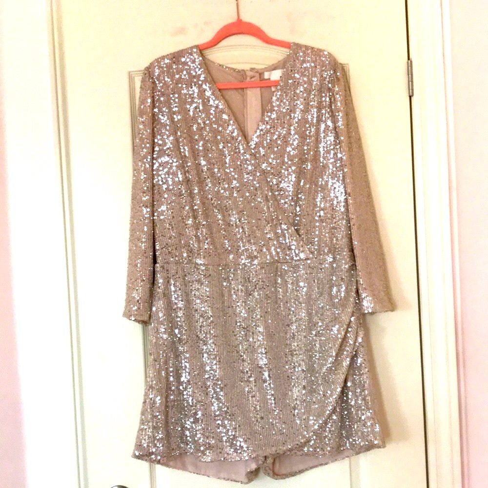 H&M Champagne Sequin Long Sleeve Romper